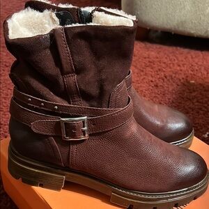 Miz Mooz Fur Lined Ankle Boots Women's Merlot color